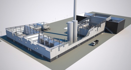 Geotermisk Varmeværk i Sønderborg. Bygninger vist uden tagkonstruktion.